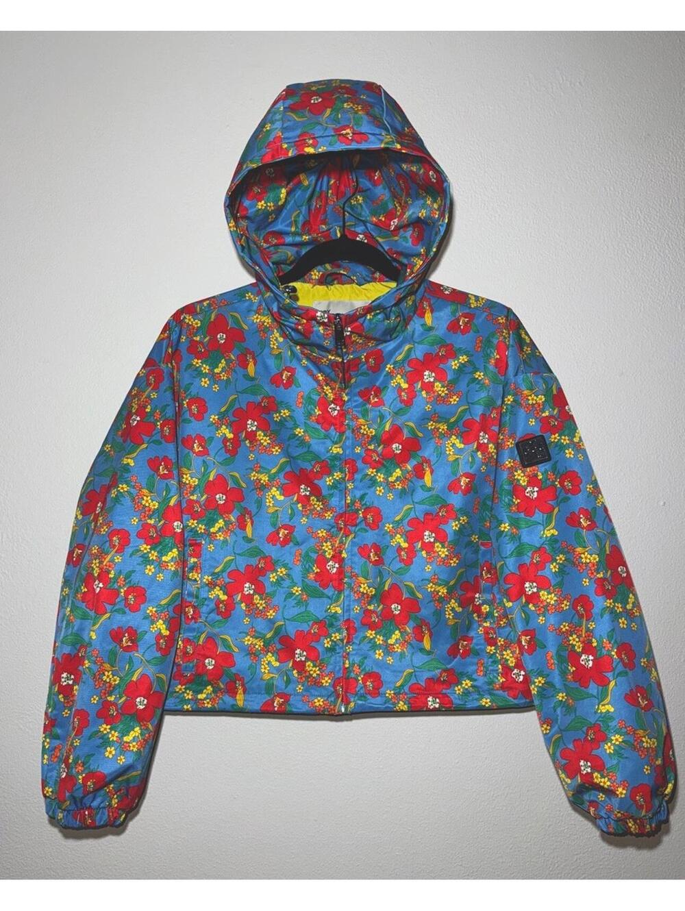 $450 NWOT Tory Burch Floral Lined Hooded Jacket Zip Up Womens Small / Medium